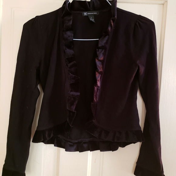 Black Cardigan Sweater With Velvet Trim 